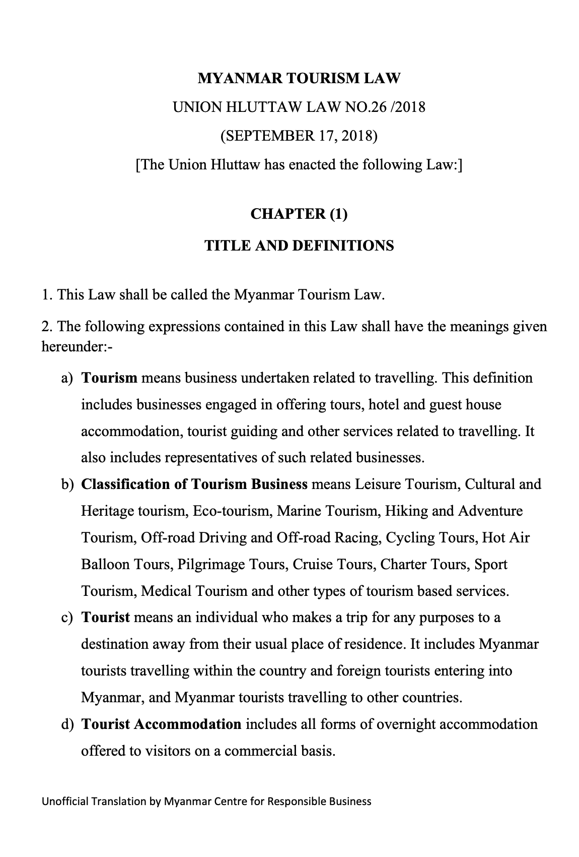Myanmar Tourism Law
